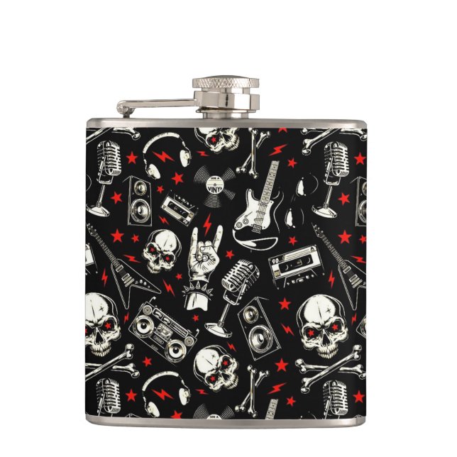 Retro Heavy Metal Pattern Hip Flask (Front)