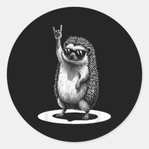 Retro Hedgehog Rock Music Men Kids Women Funny Ani Classic Round Sticker