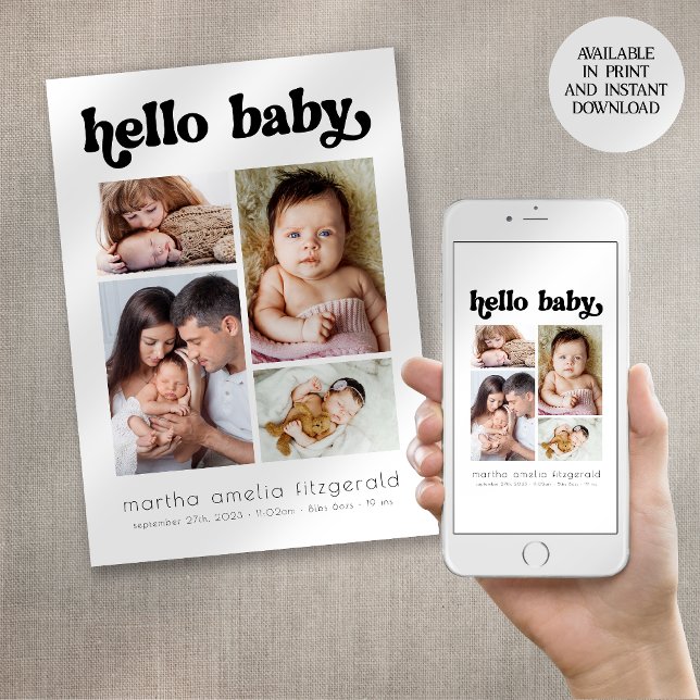 Retro Hello Baby Birth Announcement (Creator Uploaded)