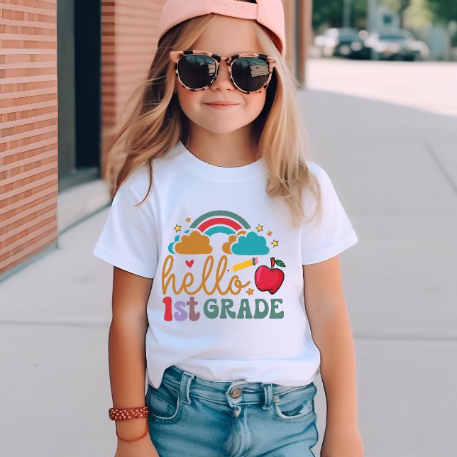 Retro "Hello First Grade" First Day of School T-Shirt (Creator Uploaded)