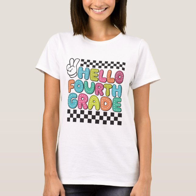 Retro Hello Fourth Grade Teacher T-Shirt (Front)