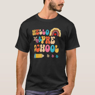 Retro Hello Preschool Rainbow First Day Back To Sc T-Shirt