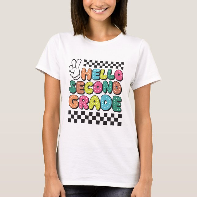 Retro Hello Second Grade Teacher T-Shirt (Front)