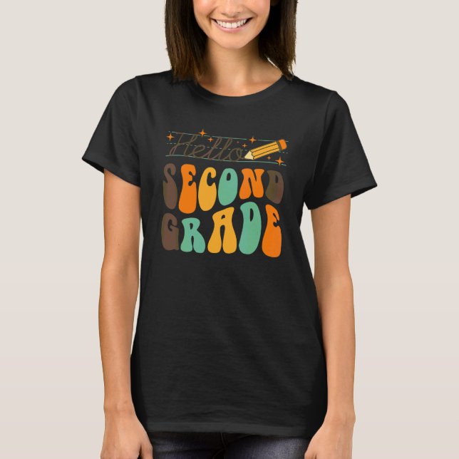 Retro Hello Second Grade Team Back To School Teach T-Shirt (Front)