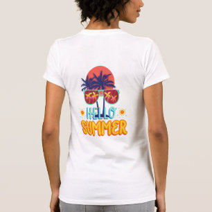 Retro Hello Summer Beach Vibes Palm Tree Back Prin T-Shirt