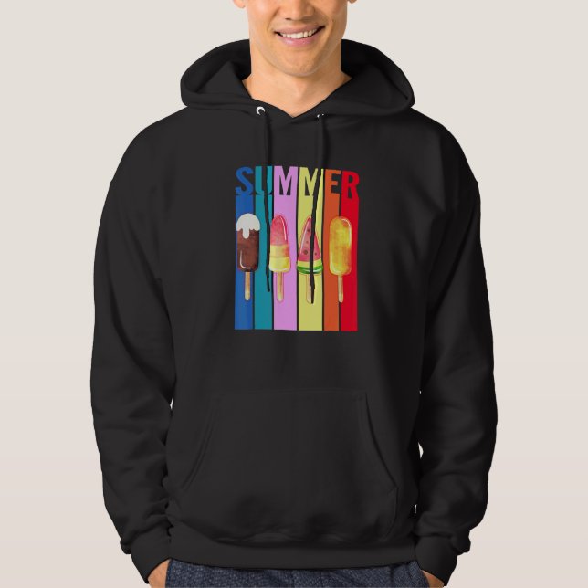 Retro Hello Summer Popsicle Ice Cream Summer Beach Hoodie (Front)
