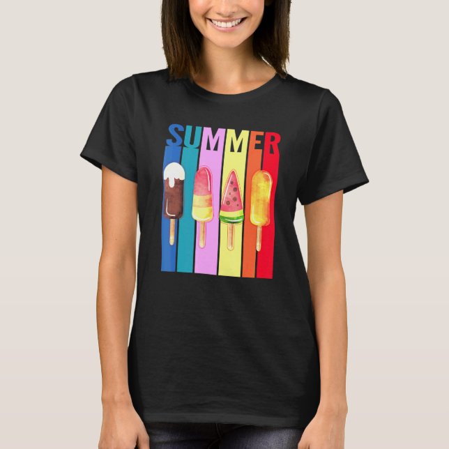 Retro Hello Summer Popsicle Ice Cream Summer Beach T-Shirt (Front)
