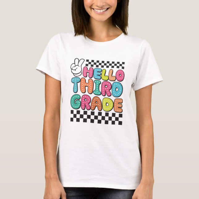 Retro Hello Third Grade Teacher T-Shirt (Front)