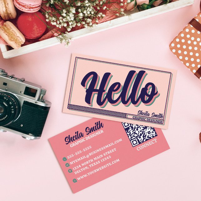 Retro "Hello" Typography Cool Colour Scheme Business Card (Creator Uploaded)