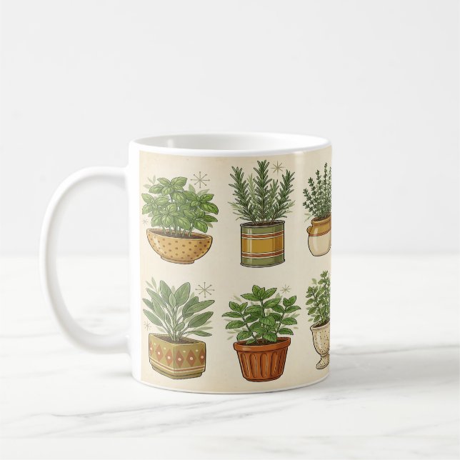 Retro Herb Garden Mug — Botanical Coffee Mug (Left)