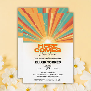 Retro Here Comes The Son Baby Shower Invitation