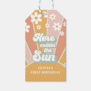 Retro Here comes the Sun Daisy boho birthday Gift Tags