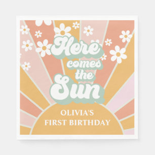 Retro Here comes the Sun Daisy boho birthday Napkin