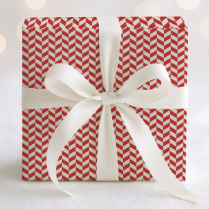 Retro Herringbone Chevrons Pattern in Red Wrapping Paper