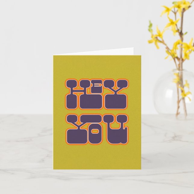 Retro Hey You Purple Green Card (Yellow Flower)
