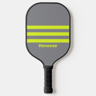 Retro HI VIS Three Across Striping with Name Pickleball Paddle
