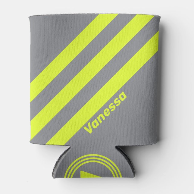 Retro HI VIS Three Stripes with Name Can Cooler (Front)