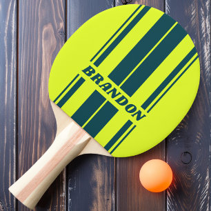 Retro HI VIS Yellow Dual Board Stripes with Name Ping Pong Paddle