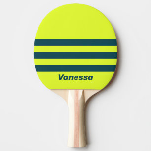 Retro HI VIS Yellow Three Across Stripe with Name Ping Pong Paddle