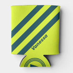 Retro HI VIS Yellow Three Stripes with Name Can Cooler