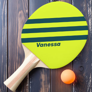 Retro HI VIS Yellow Three Stripes with Name Ping Pong Paddle