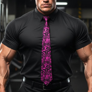 Retro Hibiscus Fuchsia  Hawaiian pattern Tie