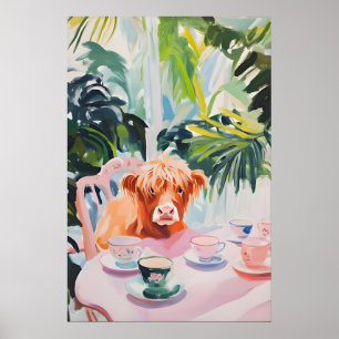 Retro Highland Cow Poster, Highland Cow Oil Poster