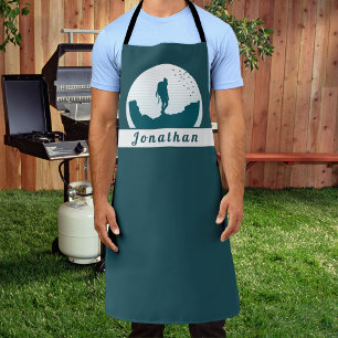 Retro Hiking Camping Landscape Custom Name Teal    Apron