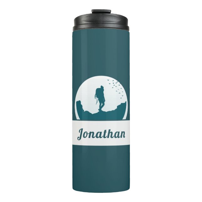 Retro Hiking Camping Landscape Custom Name Teal    Thermal Tumbler (Front)