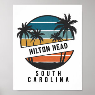 Retro Hilton Head South Carolina Surfboard Surfing Poster