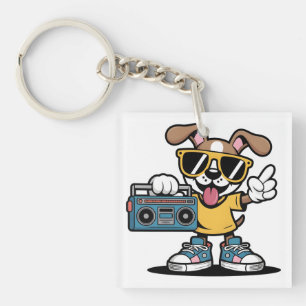 Retro Hip Hop Dog: Cool Cartoon Puppy Key Ring