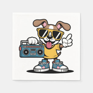 Retro Hip Hop Dog: Cool Cartoon Puppy Napkin