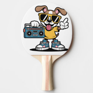 Retro Hip Hop Dog: Cool Cartoon Puppy Ping Pong Paddle