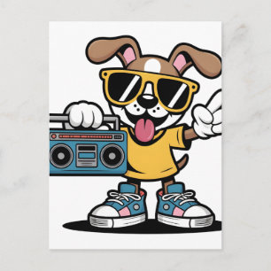Retro Hip Hop Dog: Cool Cartoon Puppy  Postcard