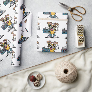 Retro Hip Hop Dog: Cool Cartoon Puppy Wrapping Paper