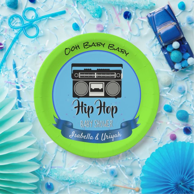Retro Hip Hop Gender Reveal Baby Shower Paper Plate (Party)