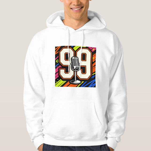 Retro Hip-Hop Graffiti 99 & Microphone White Hoodi Hoodie (Front)