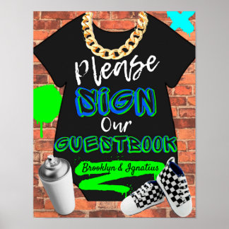 Retro Hip Hop Urban Baby Shower Guestbook Sign