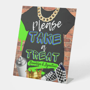 Retro Hip Hop Urban Please Take a Treat Pedestal Sign