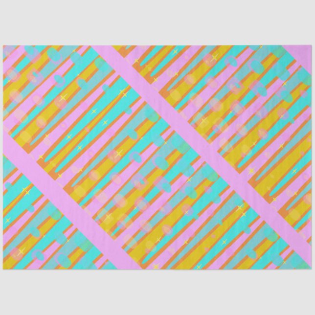 Retro Hip Mod Pop Stripes Pattern Pink Orange Blue Tissue Paper (Front)