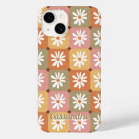 Retro Hippie 1960s 1970s Daisy Floral Pink Orange
