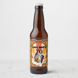 Retro Hippie 60's Custom Photo 70th Birthday Beer Bottle Label