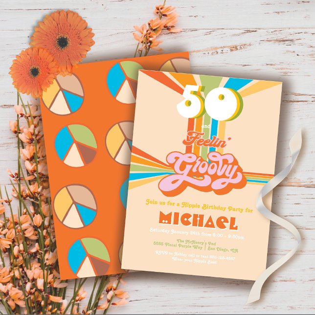 Retro Hippie 70's 60's Groovy Birthday Party Invit Invitation (Creator Uploaded)