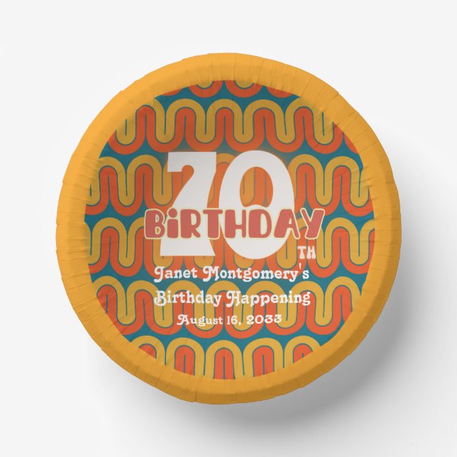 Retro Hippie Abstract 1960's 70th Birthday  Paper Plate (Front)