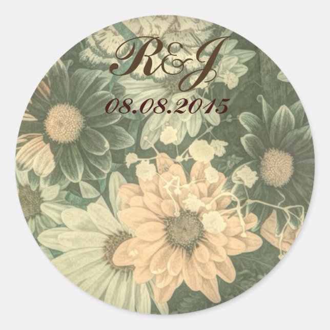retro hippie bohemian summer daisy wedding classic round sticker (Front)