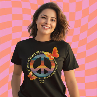 Retro Hippie Butterfly 70th Photo Birthday T-Shirt