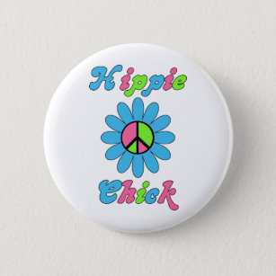 Retro Hippie Chick Peace Flower 6 Cm Round Badge