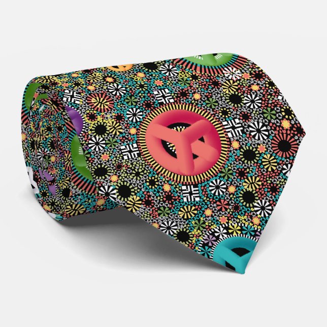 Retro Hippie Colourful 60s Pattern Tie (Rolled)