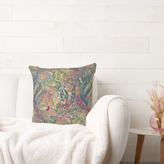 Retro Hippie: Colourful Mosiac Throw Pillow (Couch)