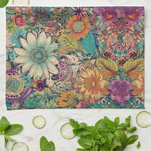 Retro Hippie Daisy Kitchen Towel (Folded)
